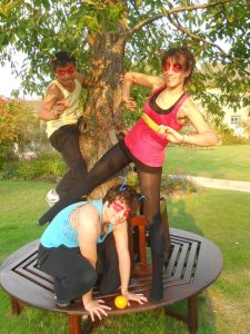 picture of dancers imitating the fruit fly